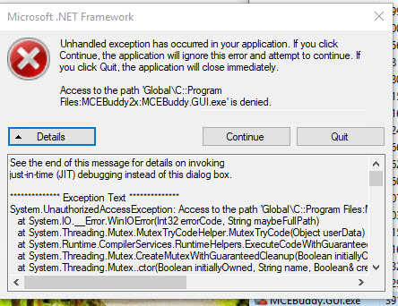 .Net Framwork Error Screenshot